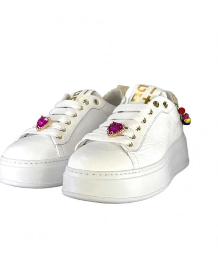 GioPiu Baskets Plateforme Pia46 Cuir Blanc*Femme Baskets