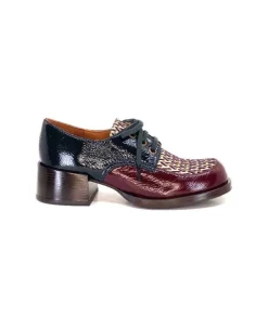 Chie Mihara Trudu Cuir Vernis Purple, Vert & Toile Satin Imprimee*Femme Lacets