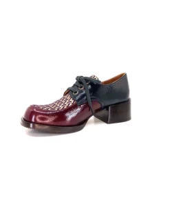 Chie Mihara Trudu Cuir Vernis Purple, Vert & Toile Satin Imprimee*Femme Lacets