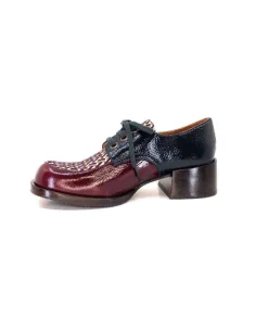 Chie Mihara Trudu Cuir Vernis Purple, Vert & Toile Satin Imprimee*Femme Lacets