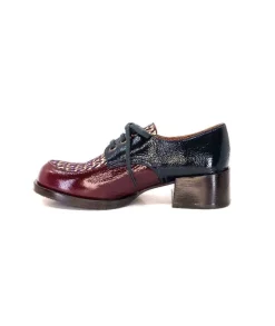 Chie Mihara Trudu Cuir Vernis Purple, Vert & Toile Satin Imprimee*Femme Lacets