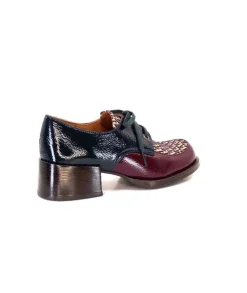 Chie Mihara Trudu Cuir Vernis Purple, Vert & Toile Satin Imprimee*Femme Lacets