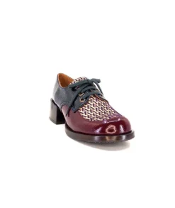 Chie Mihara Trudu Cuir Vernis Purple, Vert & Toile Satin Imprimee*Femme Lacets