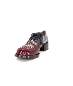 Chie Mihara Trudu Cuir Vernis Purple, Vert & Toile Satin Imprimee*Femme Lacets