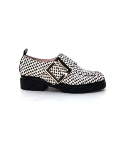 Dansi 4782 Cuir Blanc Imprime Etoile Noir*Femme Mocassins