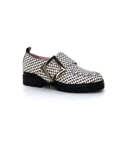 Dansi 4782 Cuir Blanc Imprime Etoile Noir*Femme Mocassins