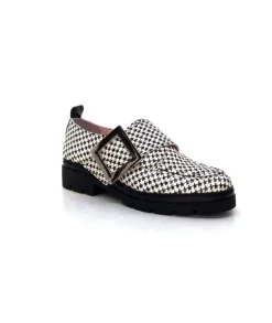Dansi 4782 Cuir Blanc Imprime Etoile Noir*Femme Mocassins