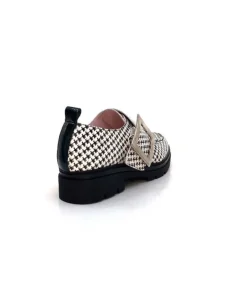 Dansi 4782 Cuir Blanc Imprime Etoile Noir*Femme Mocassins