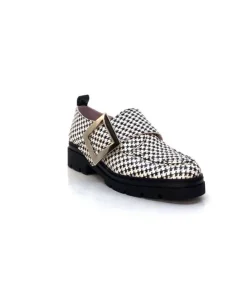 Dansi 4782 Cuir Blanc Imprime Etoile Noir*Femme Mocassins