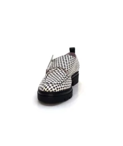 Dansi 4782 Cuir Blanc Imprime Etoile Noir*Femme Mocassins