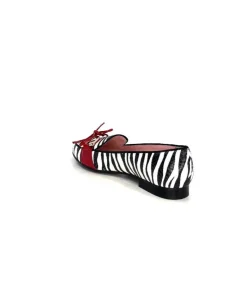 Dansi 5282 Cuir Blanc Noir Rouge*Femme Mocassins