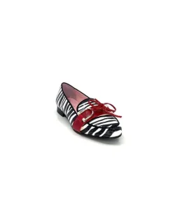 Dansi 5282 Cuir Blanc Noir Rouge*Femme Mocassins
