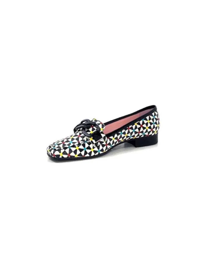 Dansi 5344 Cuir Imprime Blanc Noir Multi*Femme Mocassins