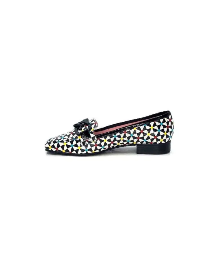 Dansi 5344 Cuir Imprime Blanc Noir Multi*Femme Mocassins