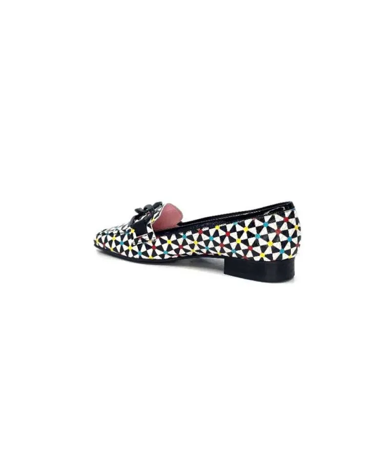 Dansi 5344 Cuir Imprime Blanc Noir Multi*Femme Mocassins