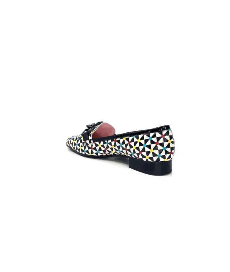 Dansi 5344 Cuir Imprime Blanc Noir Multi*Femme Mocassins
