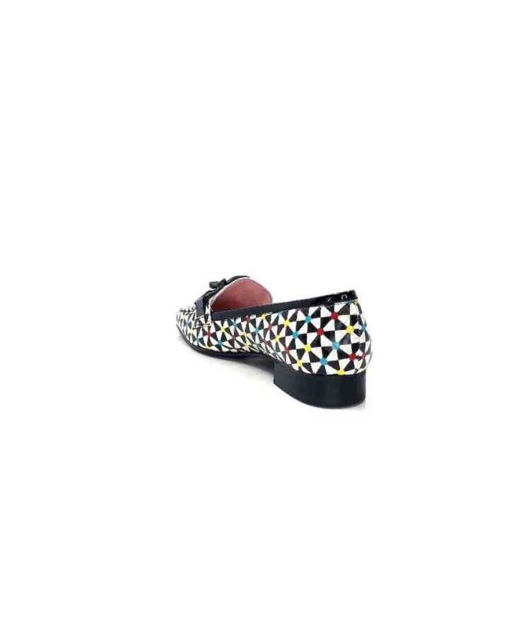 Dansi 5344 Cuir Imprime Blanc Noir Multi*Femme Mocassins
