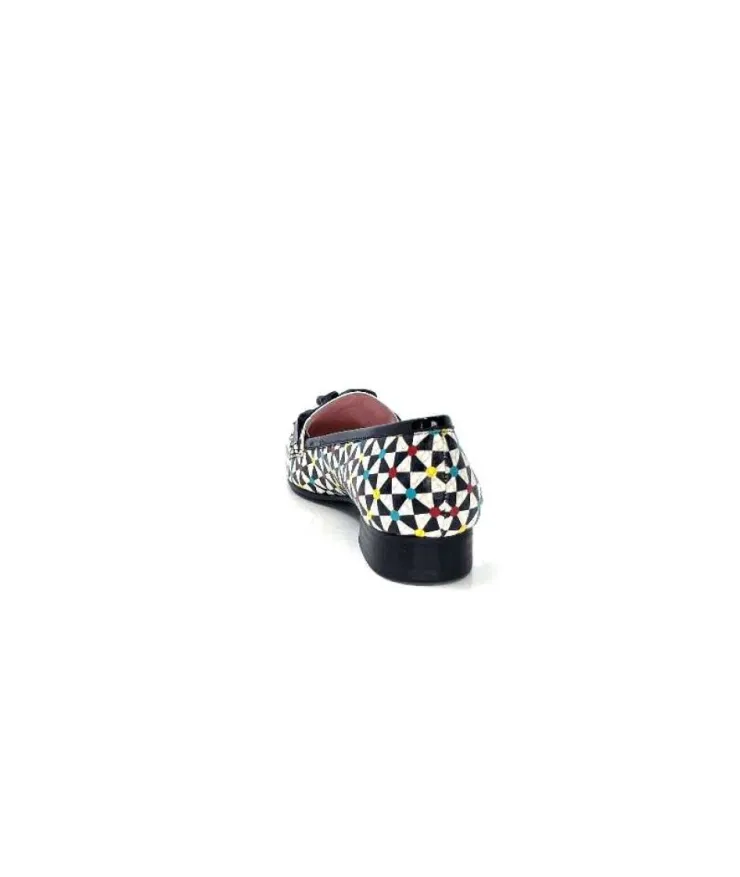 Dansi 5344 Cuir Imprime Blanc Noir Multi*Femme Mocassins