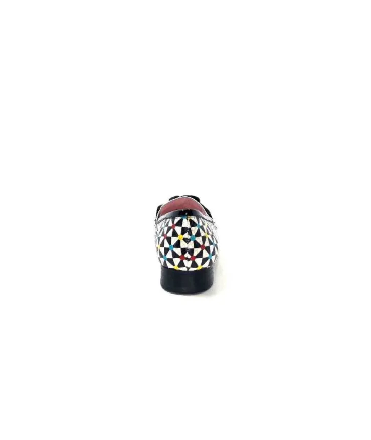 Dansi 5344 Cuir Imprime Blanc Noir Multi*Femme Mocassins