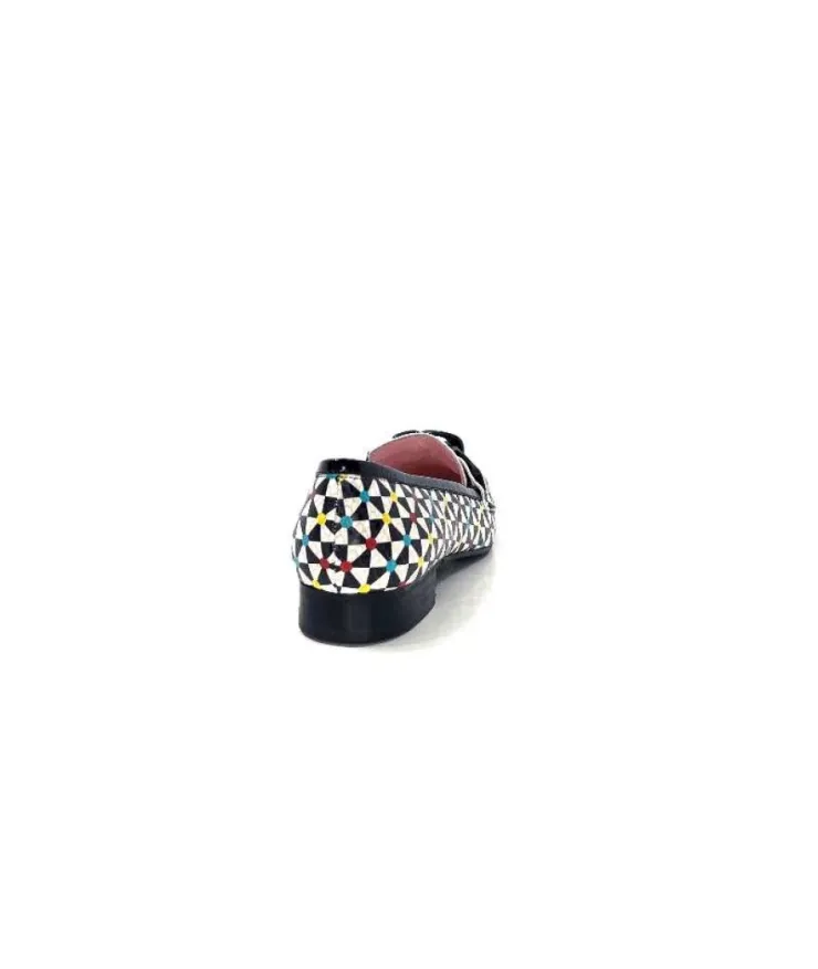 Dansi 5344 Cuir Imprime Blanc Noir Multi*Femme Mocassins