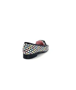 Dansi 5344 Cuir Imprime Blanc Noir Multi*Femme Mocassins