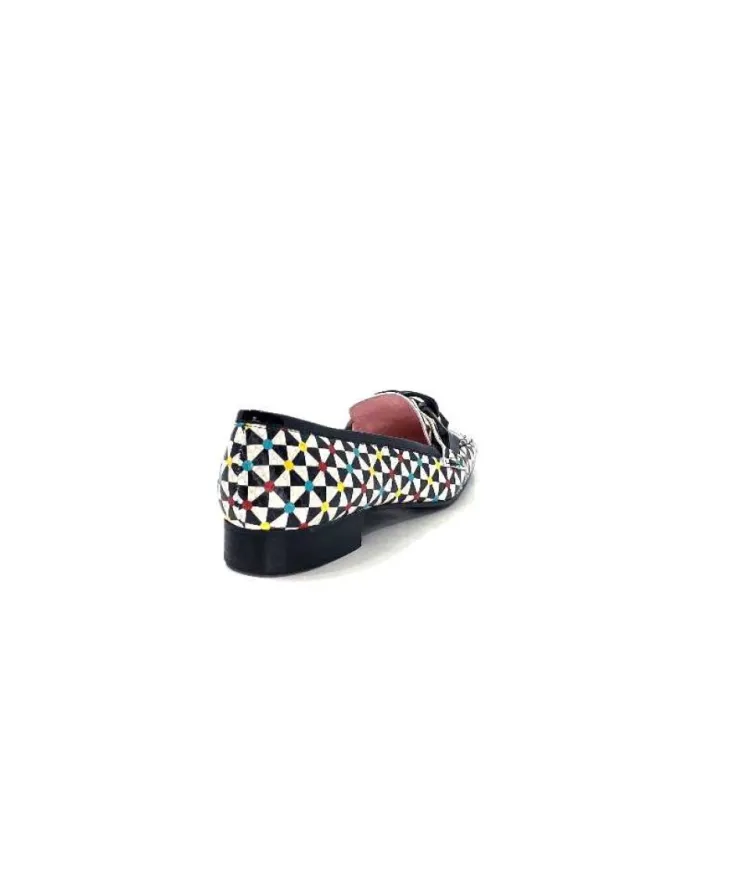 Dansi 5344 Cuir Imprime Blanc Noir Multi*Femme Mocassins
