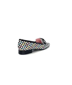 Dansi 5344 Cuir Imprime Blanc Noir Multi*Femme Mocassins
