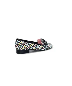 Dansi 5344 Cuir Imprime Blanc Noir Multi*Femme Mocassins