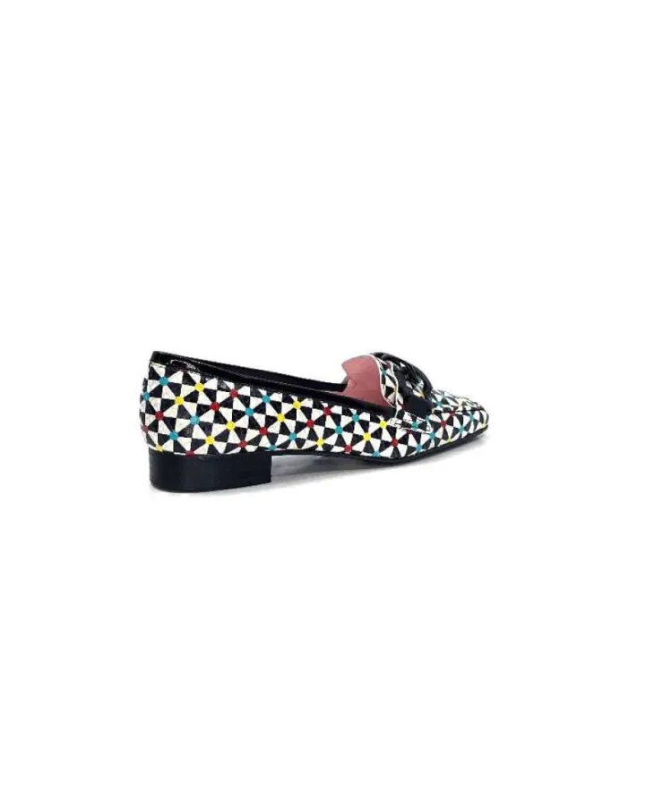 Dansi 5344 Cuir Imprime Blanc Noir Multi*Femme Mocassins