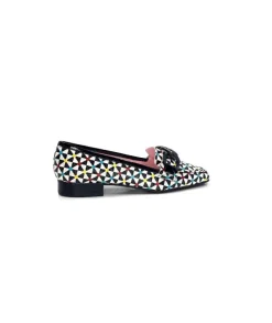 Dansi 5344 Cuir Imprime Blanc Noir Multi*Femme Mocassins