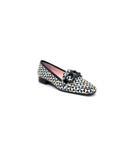 Dansi 5344 Cuir Imprime Blanc Noir Multi*Femme Mocassins