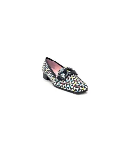 Dansi 5344 Cuir Imprime Blanc Noir Multi*Femme Mocassins