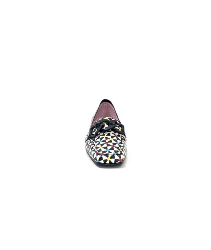 Dansi 5344 Cuir Imprime Blanc Noir Multi*Femme Mocassins