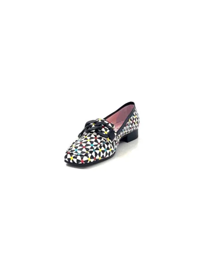 Dansi 5344 Cuir Imprime Blanc Noir Multi*Femme Mocassins
