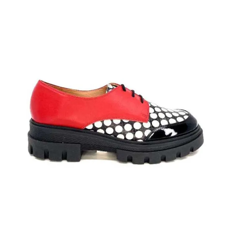 Dansi 5781 Cuir Noir - Rouge Imprime Blanc*Femme Lacets