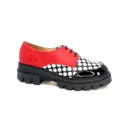 Dansi 5781 Cuir Noir - Rouge Imprime Blanc*Femme Lacets