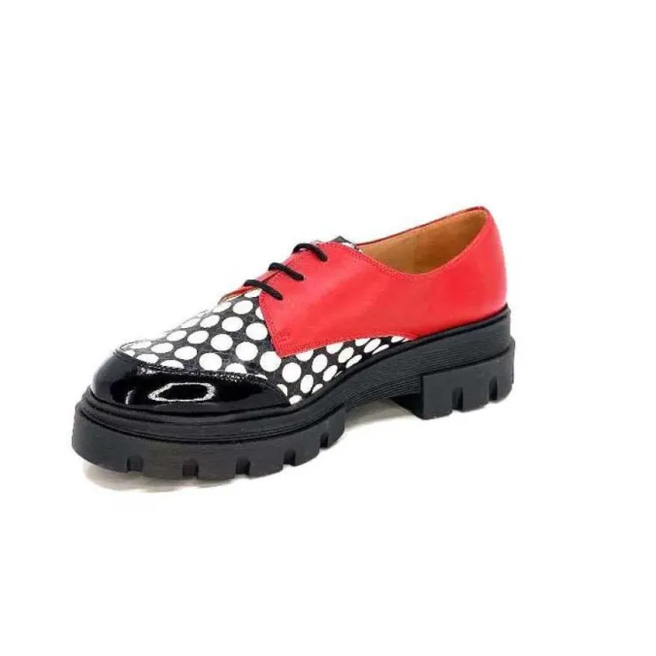 Dansi 5781 Cuir Noir - Rouge Imprime Blanc*Femme Lacets