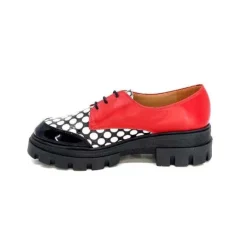 Dansi 5781 Cuir Noir - Rouge Imprime Blanc*Femme Lacets