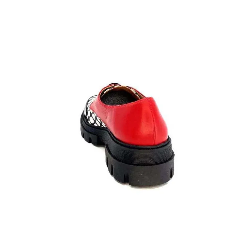 Dansi 5781 Cuir Noir - Rouge Imprime Blanc*Femme Lacets