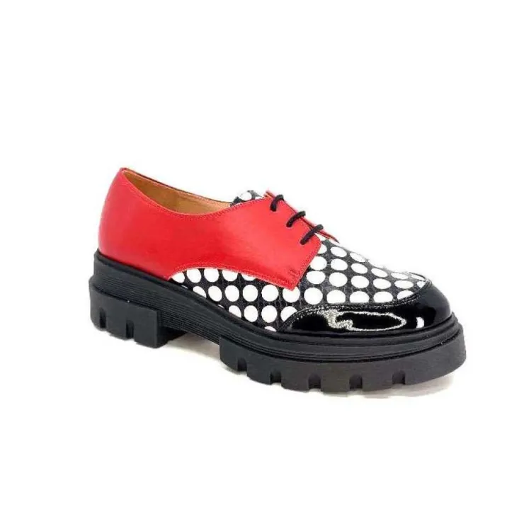Dansi 5781 Cuir Noir - Rouge Imprime Blanc*Femme Lacets