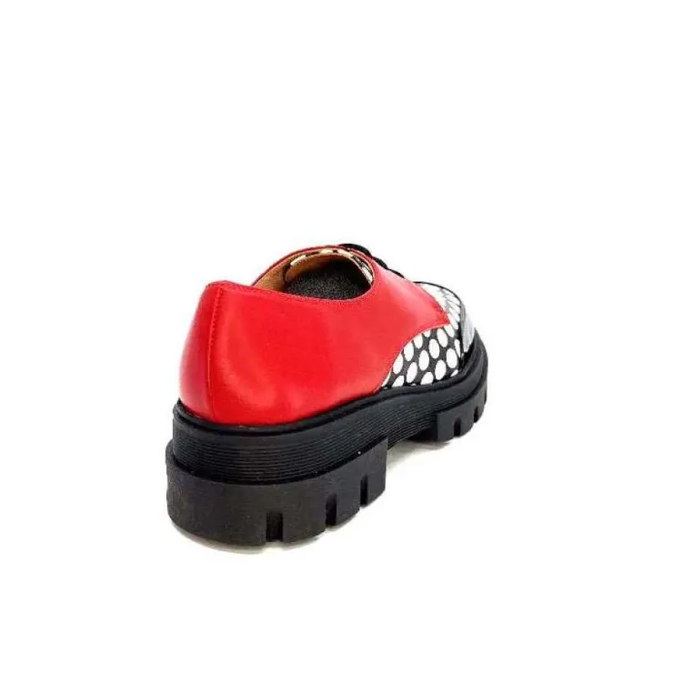 Dansi 5781 Cuir Noir - Rouge Imprime Blanc*Femme Lacets