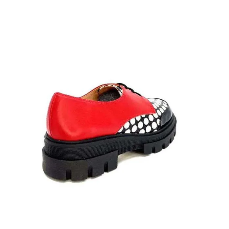 Dansi 5781 Cuir Noir - Rouge Imprime Blanc*Femme Lacets