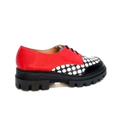 Dansi 5781 Cuir Noir - Rouge Imprime Blanc*Femme Lacets