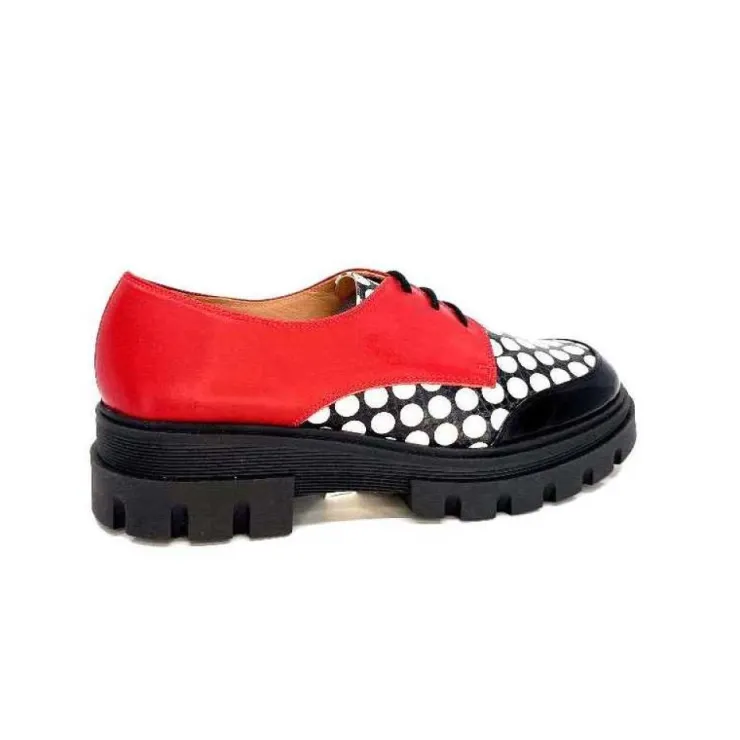 Dansi 5781 Cuir Noir - Rouge Imprime Blanc*Femme Lacets
