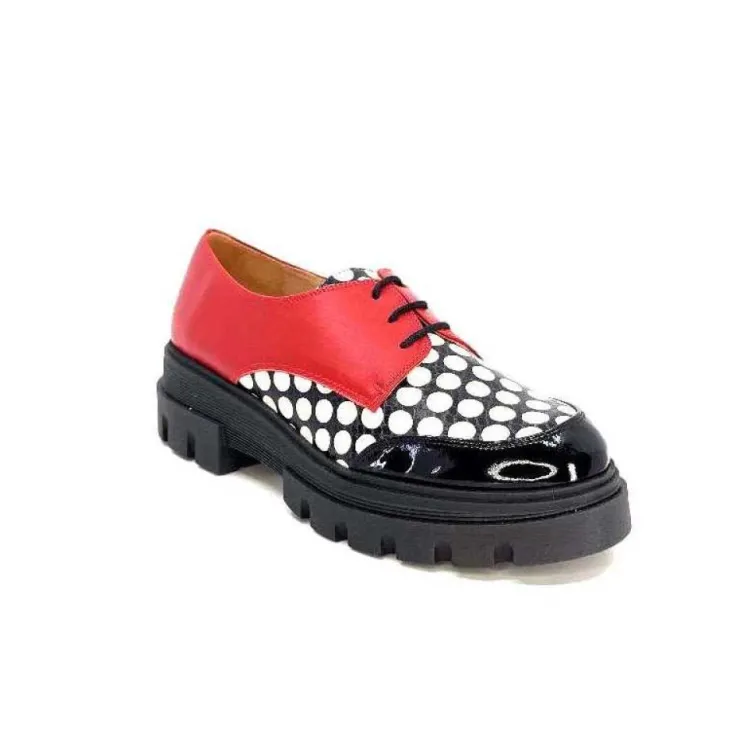 Dansi 5781 Cuir Noir - Rouge Imprime Blanc*Femme Lacets