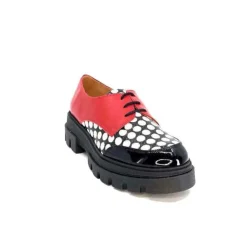 Dansi 5781 Cuir Noir - Rouge Imprime Blanc*Femme Lacets
