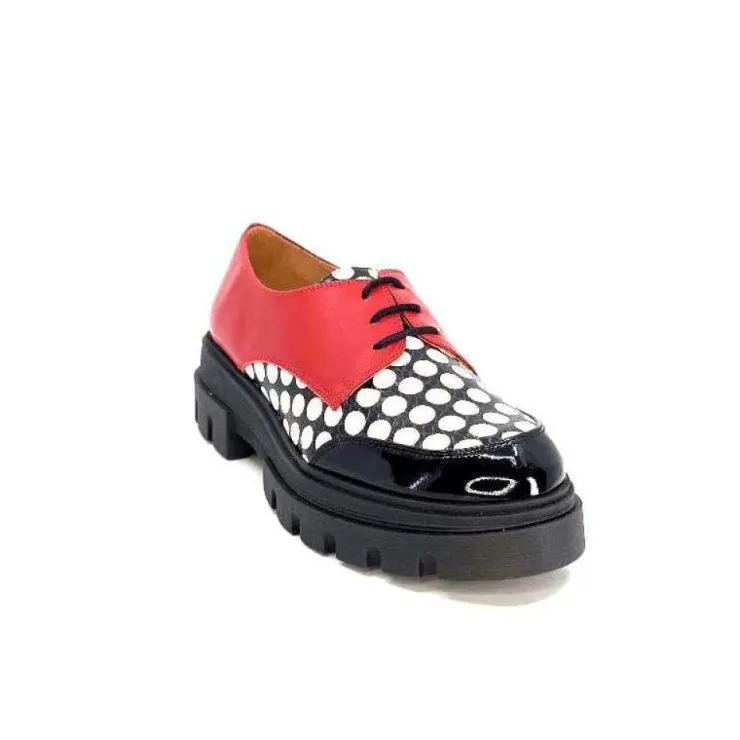 Dansi 5781 Cuir Noir - Rouge Imprime Blanc*Femme Lacets
