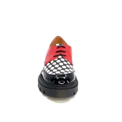 Dansi 5781 Cuir Noir - Rouge Imprime Blanc*Femme Lacets