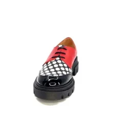 Dansi 5781 Cuir Noir - Rouge Imprime Blanc*Femme Lacets