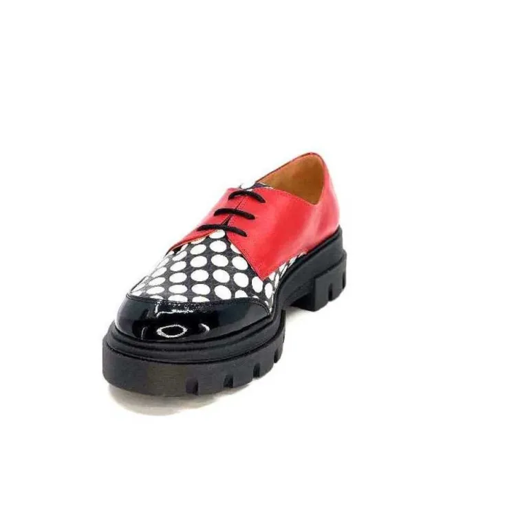 Dansi 5781 Cuir Noir - Rouge Imprime Blanc*Femme Lacets
